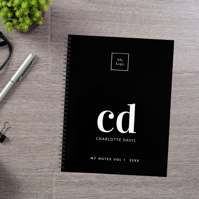Logo black white monogram initials business notebook (Creator Uploaded)