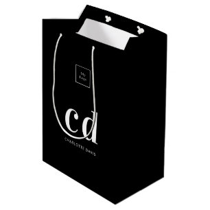 Logo black white monogram initials shopping medium gift bag