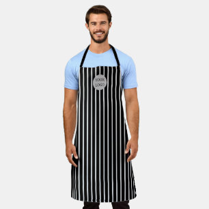 Logo Black White Simple Elegant Stripes Pattern Apron