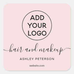 Logo black white simple pastel pink hair makeup square sticker