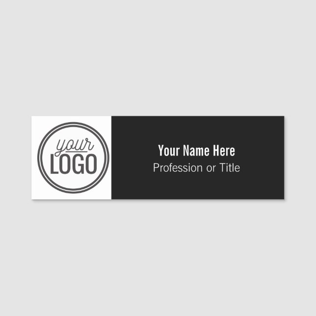 Logo Black & White Simple Professional Name Name Tag (Front)