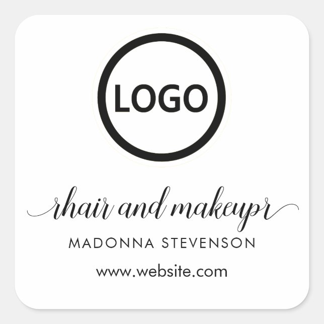 Logo black white simple typography hair makeup  sq square sticker (Front)