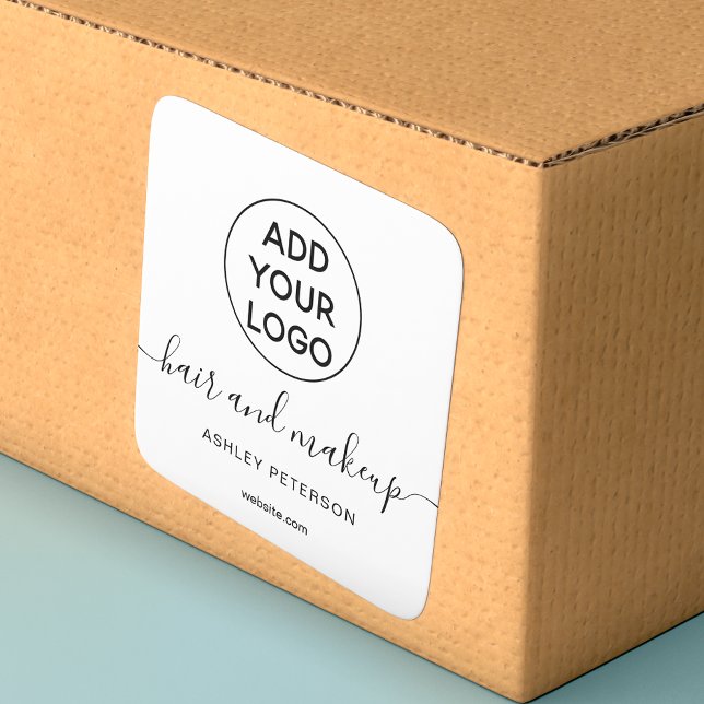 Logo black white simple typography hair makeup square sticker (Creator Uploaded)