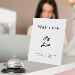 Logo black white welcome business  pedestal sign