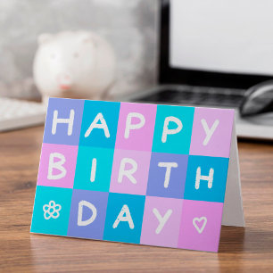 Logo Blue Pink Simple Business Happy Birthday Card