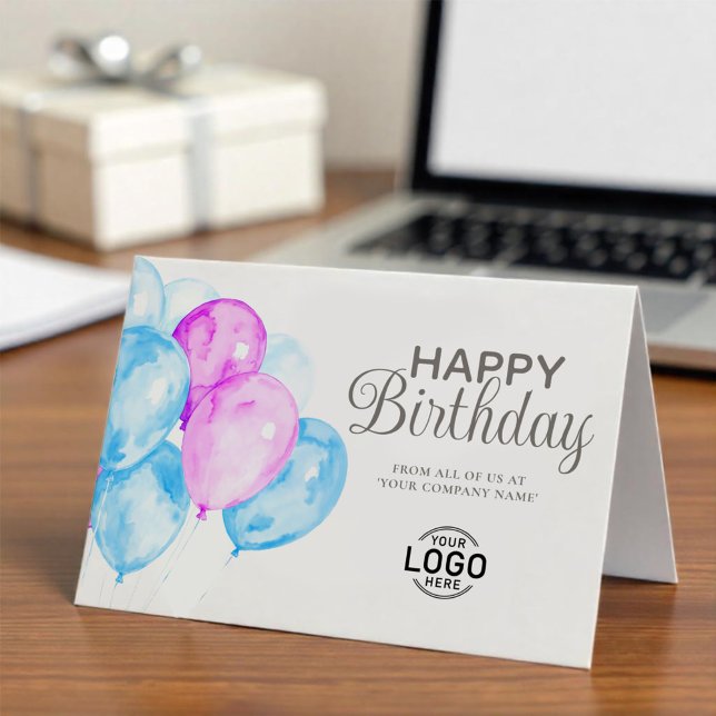 Logo Blue Purple Balloons Corporate Happy Birthday Card (Creator Uploaded)