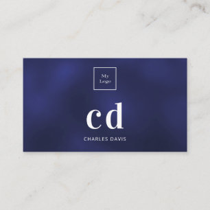 Logo blue white monogram initials minimalist business card