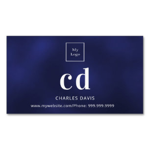 Logo blue white monogram initials minimalist Magnetic business card