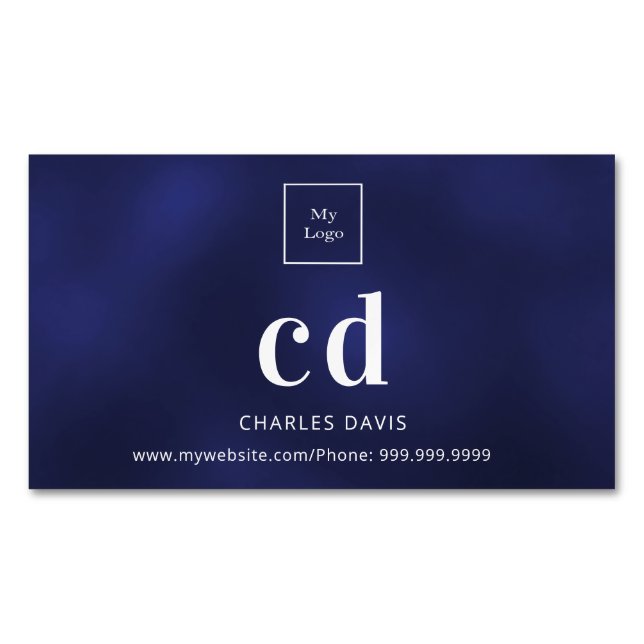 Logo blue white monogram initials minimalist 	Magnetic business card (Front)
