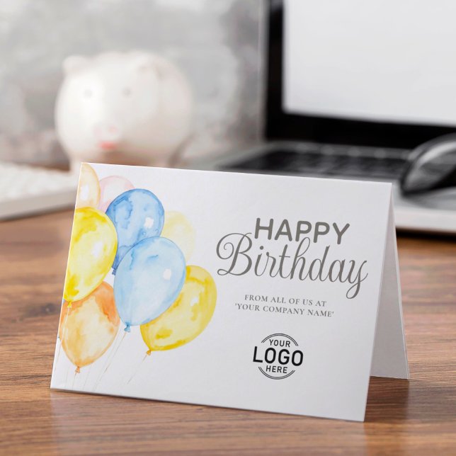 Logo Blue Yellow Balloons Corporate Happy Birthday Card (Creator Uploaded)