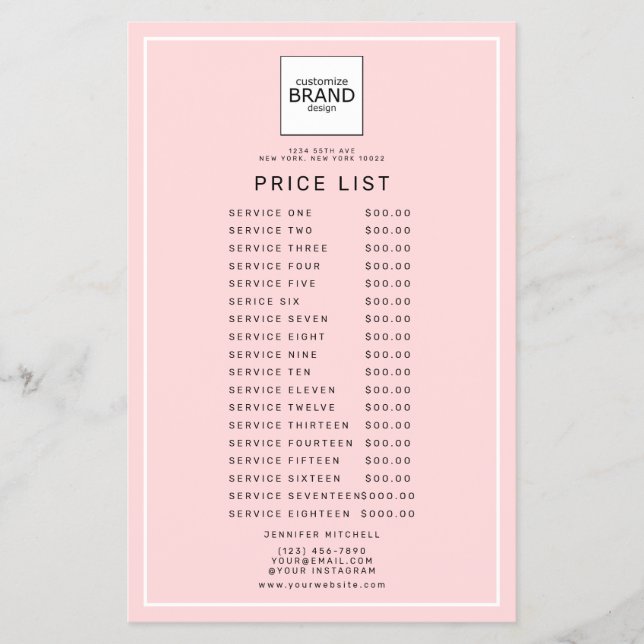  Logo Blush Pink Beauty Price Service List   Flyer (Front)