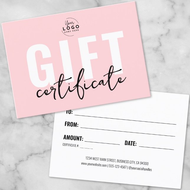 Logo Blush Pink Business Gift Certificate (Logo Blush Pink Business Gift Certificate)