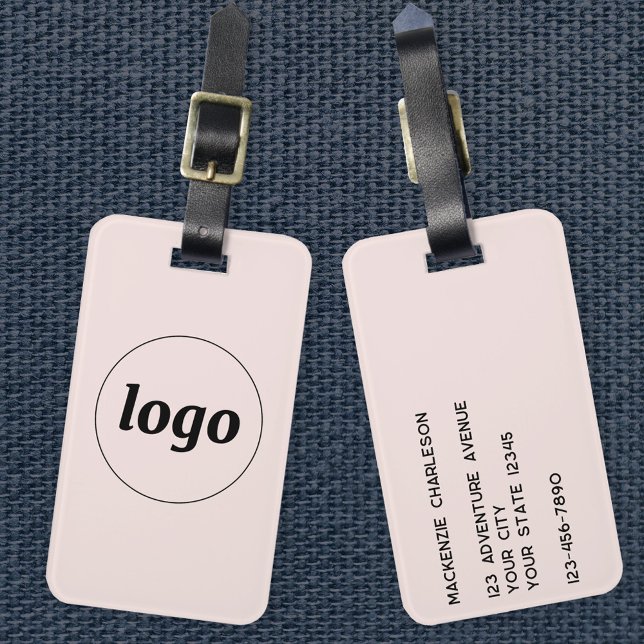 Logo Blush Pink Business Luggage Tag (Logo and custom text business promotional blush pink luggage tag)