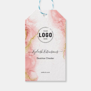 Logo Blush Pink Gold Agate typography hair makeup Gift Tags