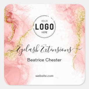 Logo Blush Pink Gold Agate typography hair makeup Square Sticker