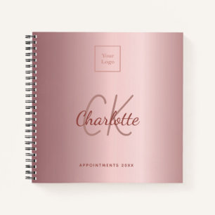 Logo blush pink monogram business notebook