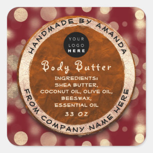 Logo Body Balm Butter Cosmetic Gold ConfettiFrame Square Sticker
