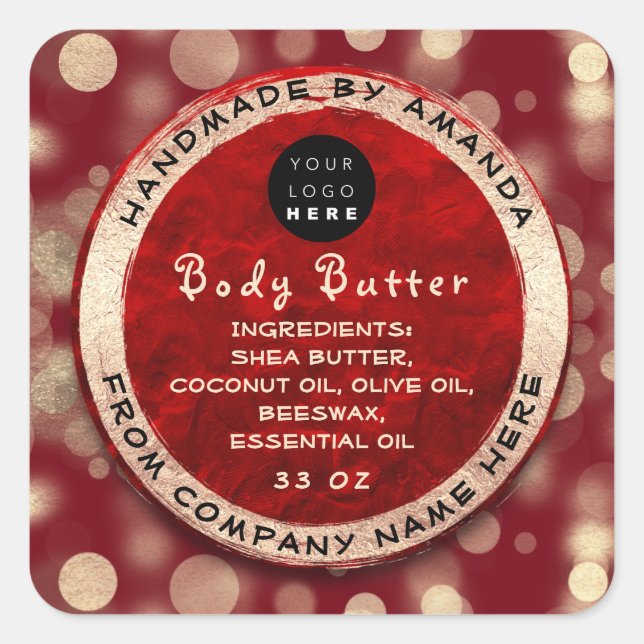  Logo Body Balm Butter Cosmetic Gold Ruby  Confett Square Sticker (Front)