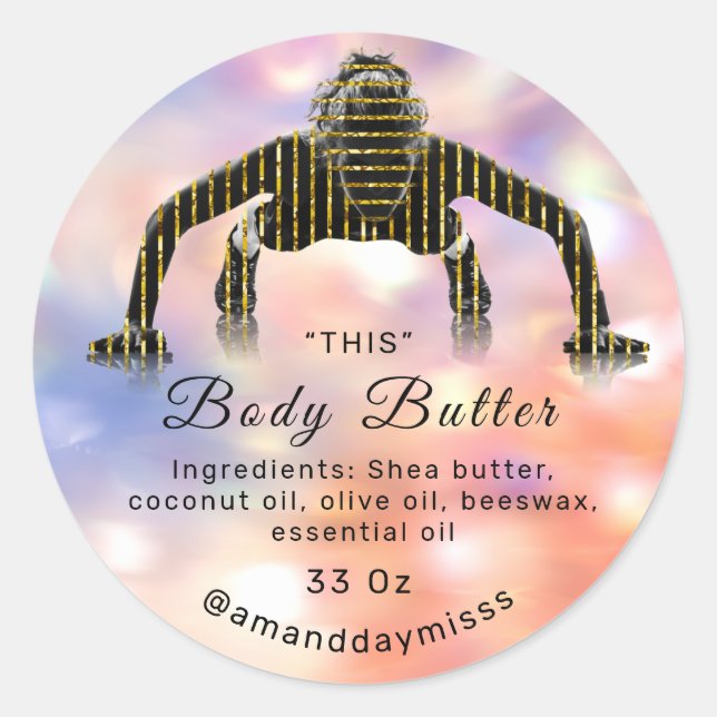 Logo  Body Oil Balm Cosmetic Fitness Holograph  Classic Round Sticker (Front)