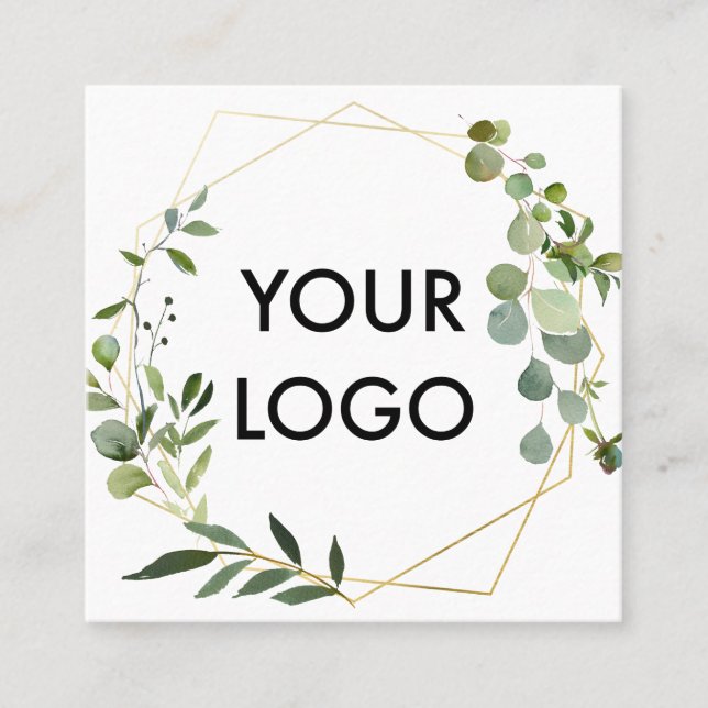 Logo Botanical Greenery Eucalyptus Square Square Business Card (Front)