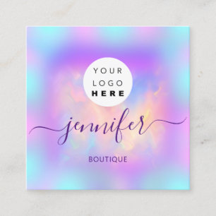 Logo Boutique Shop Glitter Drips Holograph Pink Square Business Card