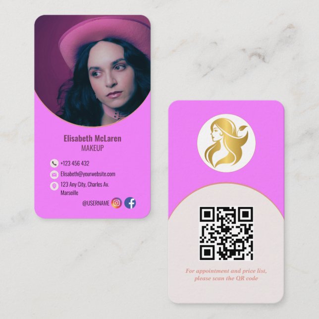 Logo Branding Modern Makeup Artist Business Cards (Front/Back)