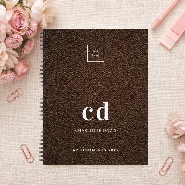 Logo brown leather monogram initials busines notebook (Creator Uploaded)