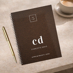 Logo brown leather monogram initials business planner