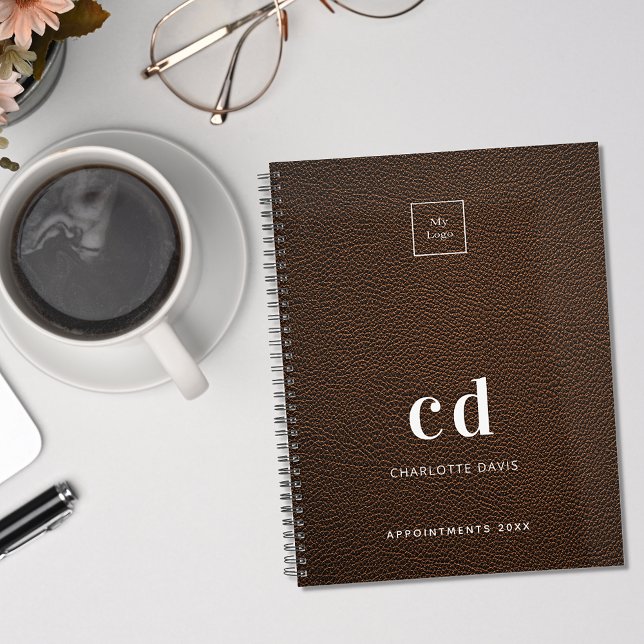 Logo brown leather monogram initials business planner (Creator Uploaded)
