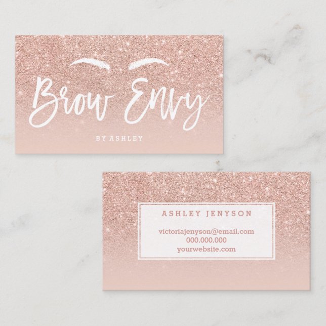 Logo brows elegant typography blush rose gold 2 business card (Front/Back)