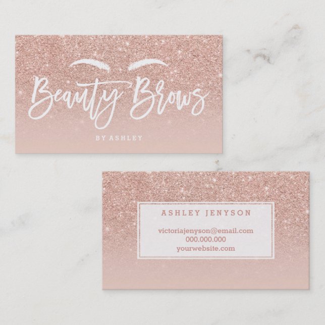 Logo brows elegant typography blush rose gold business card (Front/Back)