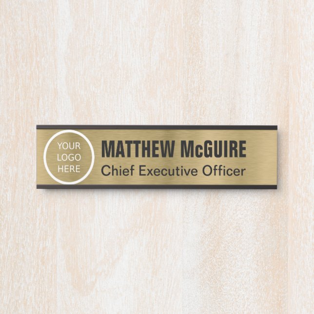 Logo Brushed Antique Gold Look Office Door Sign (Front)