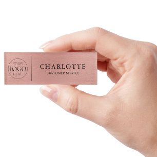 Logo   Brushed Metallic Rose Gold Employee Staff Name Tag