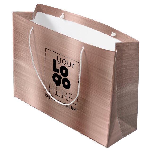 Logo Brushed Rose Gold Metal Paper Shopping Bag (Back Angled)