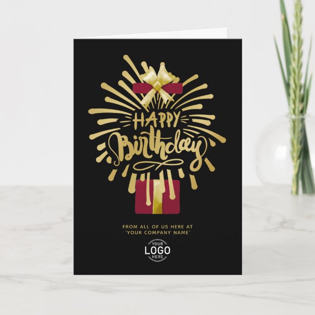 Logo Burgundy Gold Fireworks Black Group Birthday Card (Front)