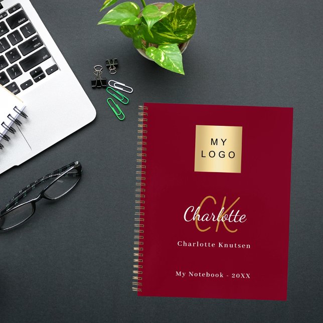 Logo burgundy gold monogram business notebook (Creator Uploaded)