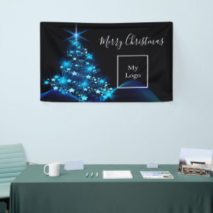 Logo business Christmas black blue modern tree Banner