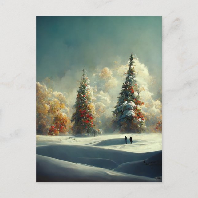 Logo Business Christmas Tree Landscape Postcard (Front)