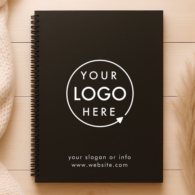 Logo | Business Corporate Company Minimalist Notebook (Sleek black company branded spiral notebook for small business meeting note taking & office records.)
