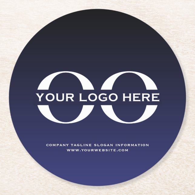 Logo Business Corporate Company Navy Blue Round Paper Coaster (Front)