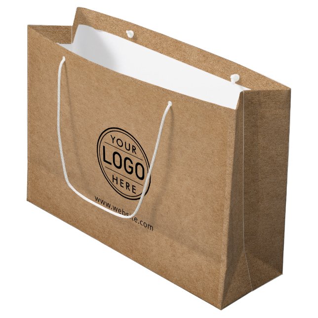 Logo Business Corporate Rustic Kraft Company Large Gift Bag (Front Angled)