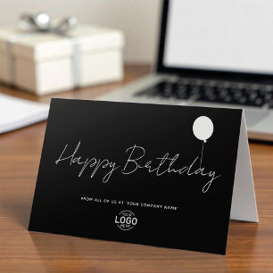 Logo Business Elegant Black White Balloon Birthday Card