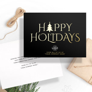 Logo Business Elegant Simple Black Christmas Happy Foil Holiday Card