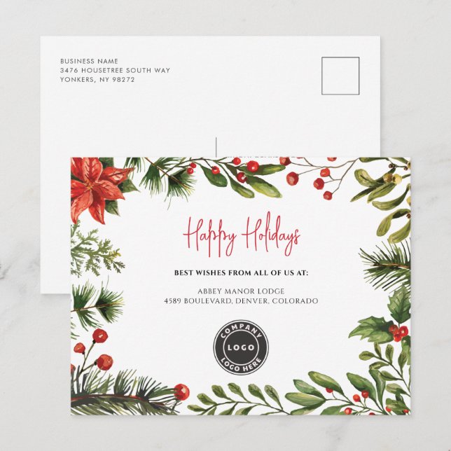 Logo Business Festive Christmas Clients Holiday Postcard (Front/Back)