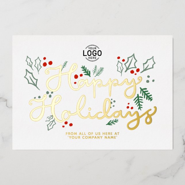 Logo Business Gold Lettering Happy Holidays White (Front)