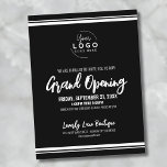 Logo Business Grand Opening Postcard<br><div class="desc">A fun but simple black and white invitation for a business grand opening or a brand or product launch party event. Add your own logo to the top to give it your branding. You can change out all of the text and backgrounds to any colour, and you can even change...</div>