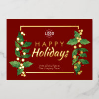 Logo Business Happy Holidays Burgundy Gold Card
