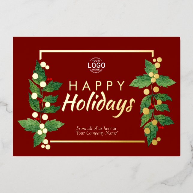 Logo Business Happy Holidays Burgundy Gold Card (Front)