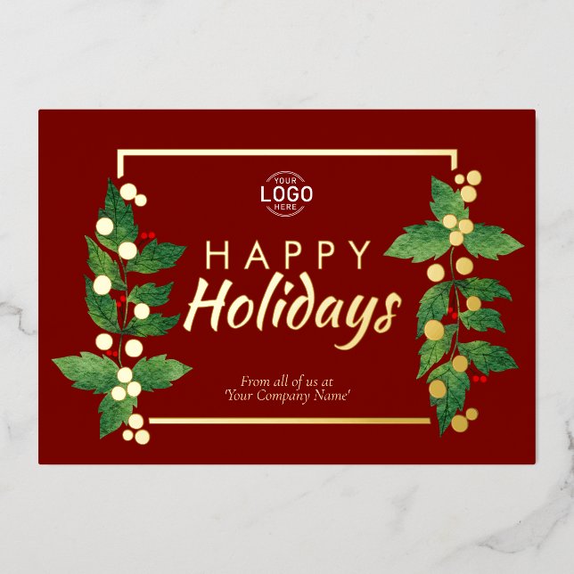 Logo Business Happy Holidays Burgundy Gold Card (Front)