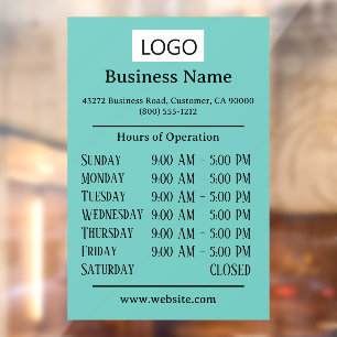 Logo Business Hours of Operation Opening Times Window Cling